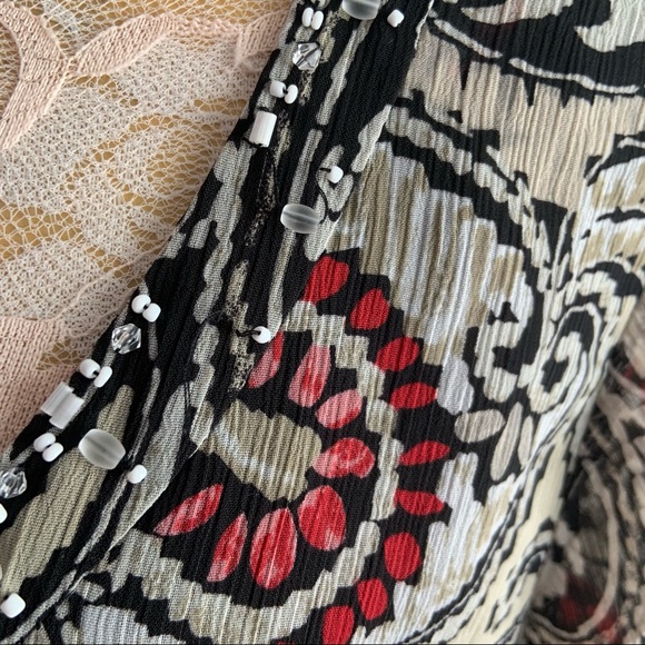 Bob Mackie Studio Plus Size 18 Sheer Layered Paisley Beaded V Neck Top Blouse - Picture 5 of 13